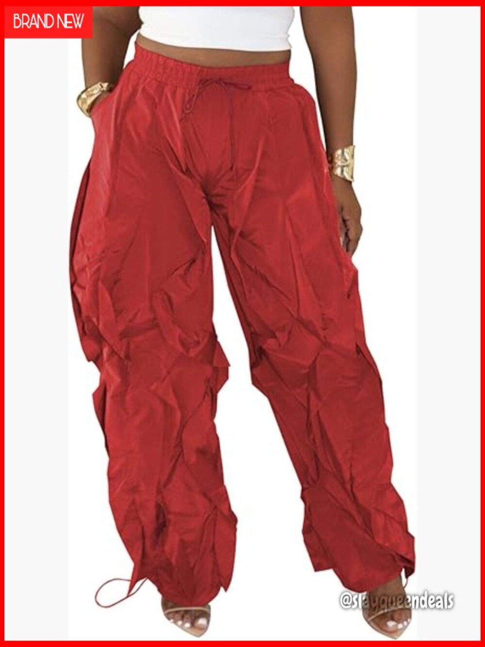 Baggy Barrel Jogger Pants Drawstring Ruffle Fringe Lantern Wide Leg Trendy
